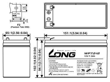 Akku Kung Long WP7.2-12 12V 7,2Ah F250 (6,3mm) AGM Batterie VDS wartungsfrei